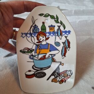 Vintage Norwegian‎ Figgjo Flint Torskefisk Wall Plaque Woman Cooking Kitchen